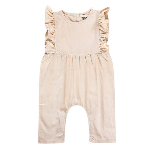 Ponchik Linen Ruffle Overalls Wheat Size 12-18m
