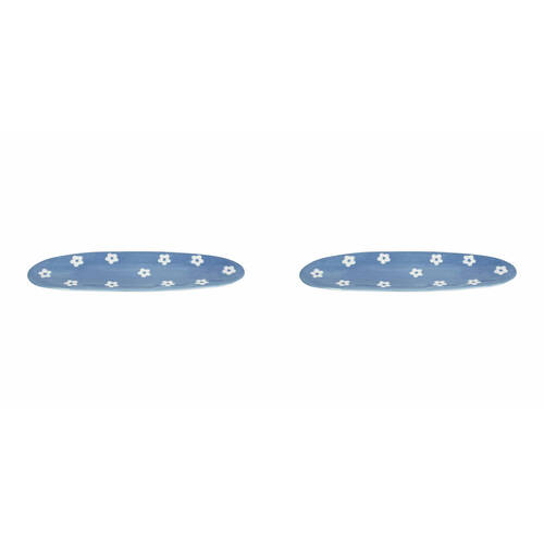 2PK Annabel Trends Ceramic Tray Daisy Home Decor Oval 8.5x15cm - Blue