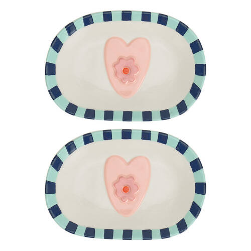 2PK Annabel Trends Ceramic Heartfelt Snack Side Plate Dinnerware 16x11cm