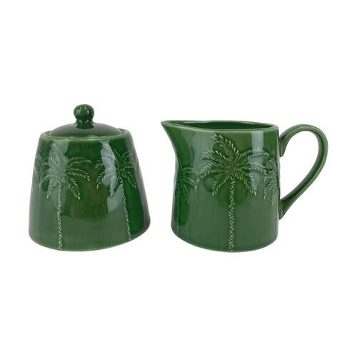 2pc Annabel Trends Coconut Bay Milk Jug & Sugar Bowl Set 200ml/8.5cm Green Palm