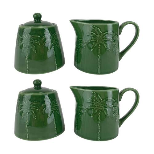 2x 2pc Annabel Trends Coconut Bay Milk Jug & Sugar Bowl Set 200ml/8.5cm Green Palm