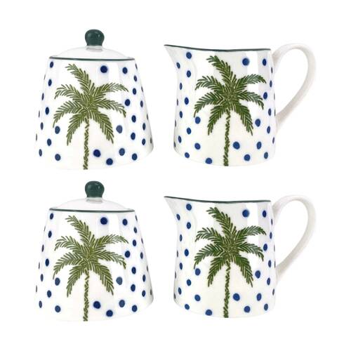 2x 2pc Annabel Trends Coconut Bay Milk Jug & Sugar Bowl Set 200ml/8.5cm White Palm
