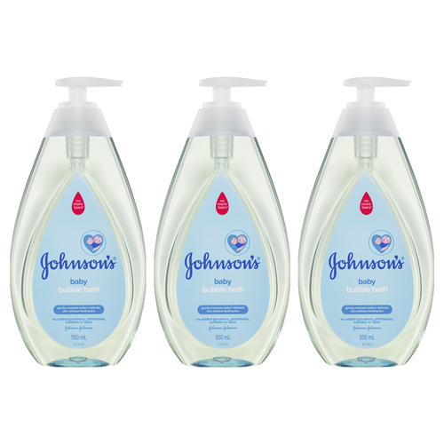 3PK Johnsons 500ml Baby Bubble Bath Cleaning Liquid Bottle