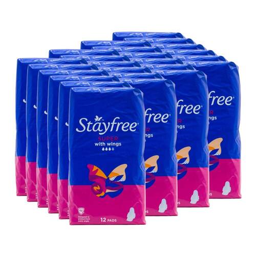 24x 12pc Stayfree Pads Super Soft w/ Wings Stay Fresh Active