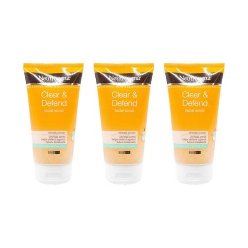 3PK Neutrogena Clear & Defend Facial Scrub Care For Spot Prone Skin 150ml