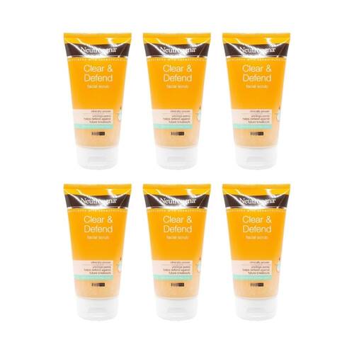 6PK Neutrogena Clear & Defend Facial Scrub Care For Spot Prone Skin 150ml