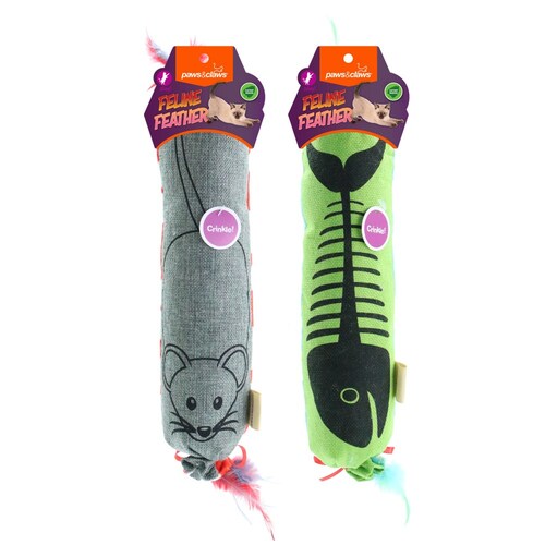 2PK Paws & Claws Feline Feather Cat Nip Toy 45cm Assorted