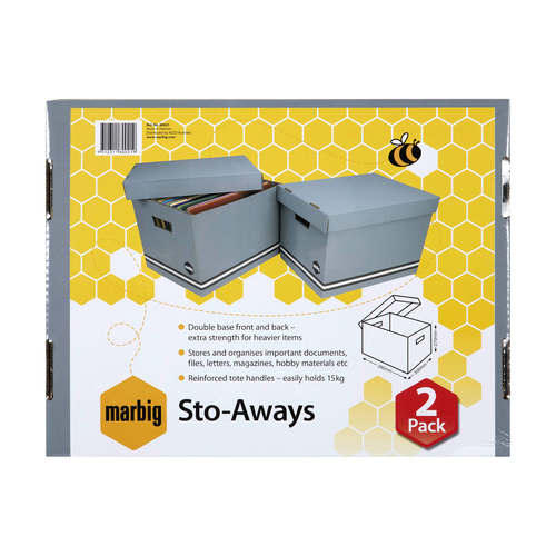 2pc Marbig Sto-Aways Kraft Archive Box Storage w/ Lid Brown 41cm