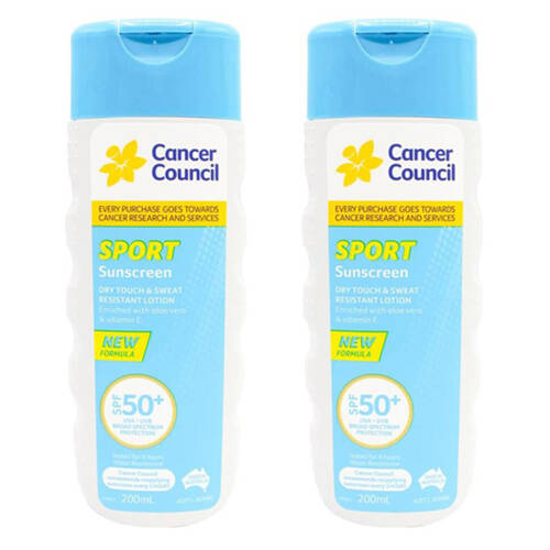 2PK Cancer Council 200ml Sport Sunscreen UVB/UVA Protection SPF50+