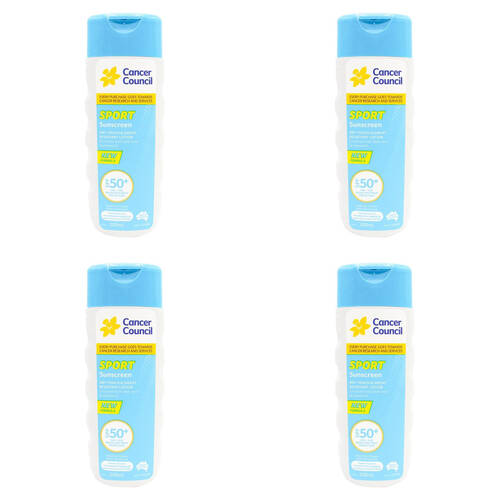 4PK Cancer Council 200ml Sport Sunscreen UVB/UVA Protection SPF50+