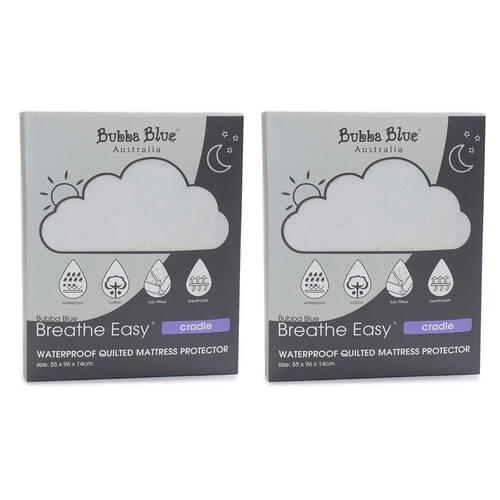 2PK Bubba Blue Breathe Easy Cradle Waterproof Quilted Mattress Protector