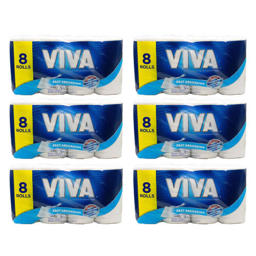 6x 8pc Kleenex Viva Paper Cleaning Towel 60 Sheet 22.5x21cm Multi-Purpose 