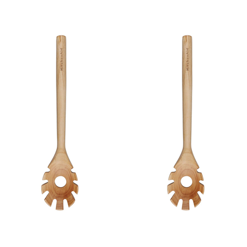 2PK KitchenAid Maple Pasta Fork Cooking Utensil 32cm - Light Wood