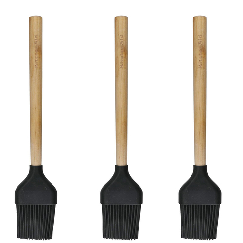 3PK KitchenAid Silicone Basting Brush w/ Maple Wood Handle 30cm - Black