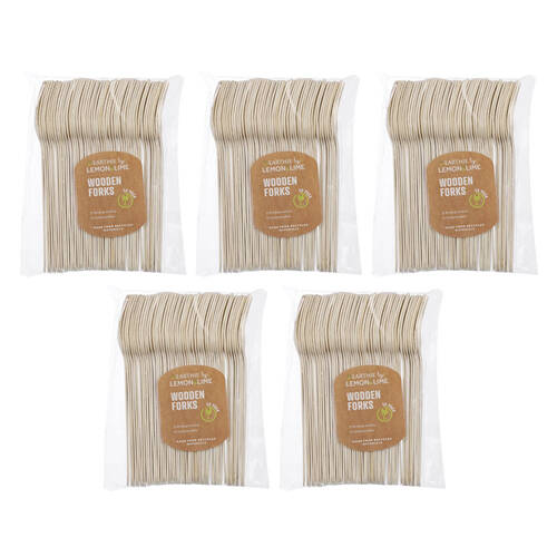 250PC Lemon Lime ECO Wooden Forks 15.5cm