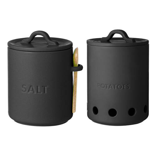 Ladelle Essentials Salt Cellar/Potato Vault Storage Combo Set - Charcoal
