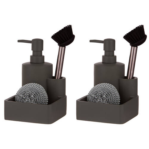 2x 3pc Ladelle Essentials Kitchen Cleaning Set Pump/Brush/Scourer Charcoal