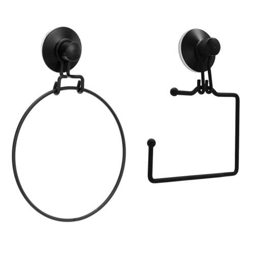 Boxsweden Wire Suction Toilet Paper Holder & Towel Ring Holder - Black