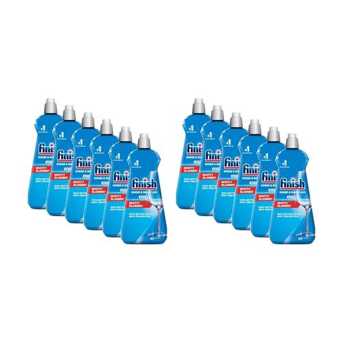 12PK Finish Shine & Dry Dishwasher Regular Liquid Rinse Aid 400ml Blue