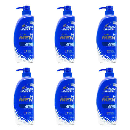 6PK Head & Shoulders Mens 2in1 Anti Dandruff Shampoo & Conditioner 550ml