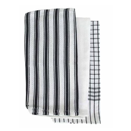 3PK J. Elliot Gardenia Tea Towels 50x70cm Black
