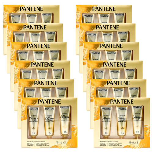 12x 3pc Pantene Intense Collagen Miracle Shots 15ml Hair Treatment - Gold