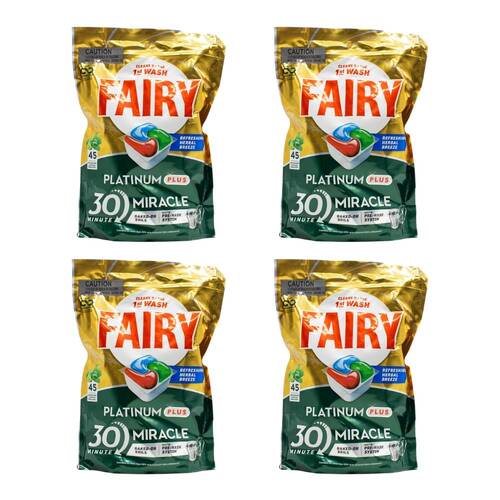4x 45pc Fairy Dishwasher Capsules Platinum Plus Refreshing Herbal Breeze