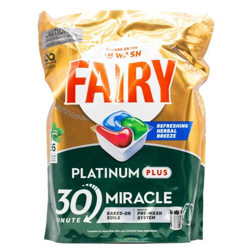 56PK Fairy Platinum Plus Dishwasher Capsules/Tablets Fresh/Herbal Scent