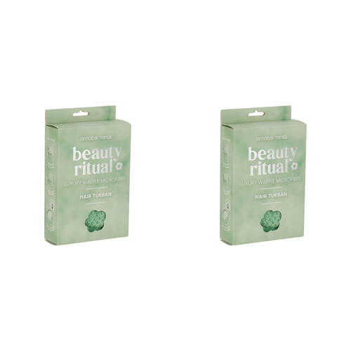 2PK Annabel Trends Beauty Ritual Luxury Waffle Hair Turban Drying Towel - Moss
