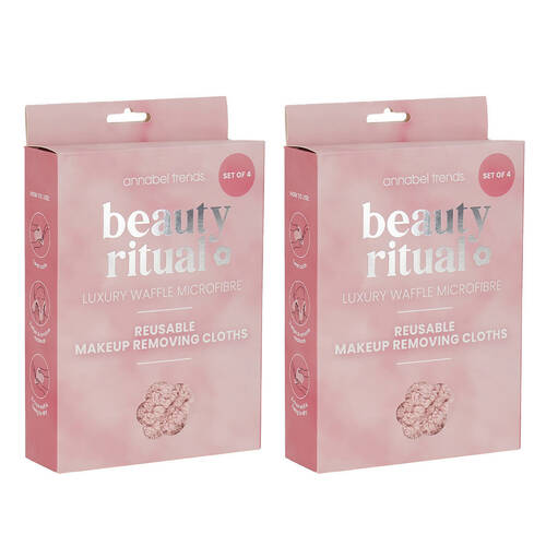 2x 4pc Annabel Trends Beauty Ritual Makeup Removing Cloth 39x17cm Dusty Pink