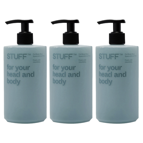 3PK Stuff For Your Head & Body Men's Spearmint & Pine Shampoo & Body Wash 450ml