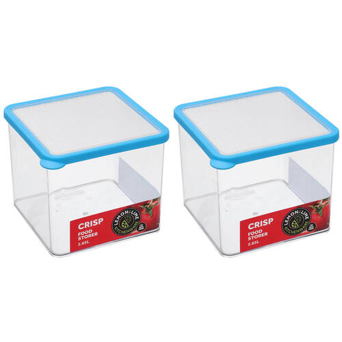 2PK Lemon & Lime 2.65L Square Crisp Food Storer - Blue