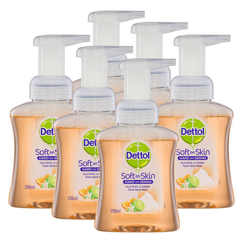 6PK Dettol 250ml Liquid Soft on Skin Foam Hand Wash Pump - Lime & Orange Blossom