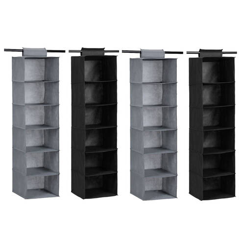 4PK Boxsweden Mode 6 Tier Hanging Wardrobe Storage - Assorted