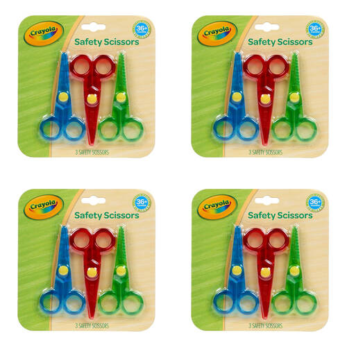 4x 3pc Crayola Plastic Safety Scissors Rounded Tip Kids 3y+