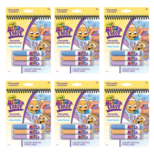 6PK Crayola Colour & Erase Activity Pad w/ Marker Under The Sea 3y+