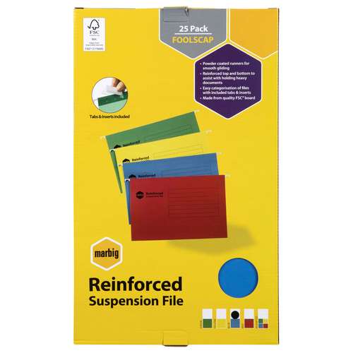 25pc Marbig Foolscap Suspension File w/ Tab/Insert - Blue