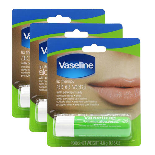3PK Vaseline 4.8g Lip Therapy Aloe Vera w/ Petroleum Jelly
