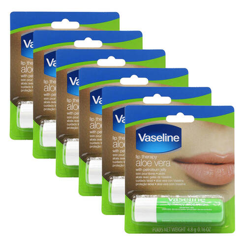 6PK Vaseline 4.8g Lip Therapy Aloe Vera w/ Petroleum Jelly