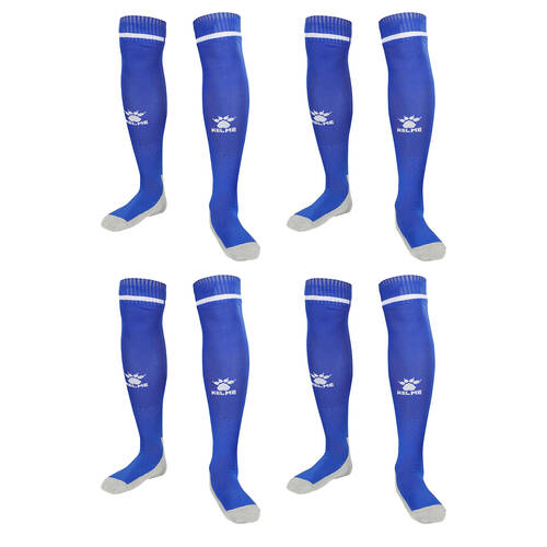 4PK Kelme Sport Kids Full Length Football Soccer Socks Size US1-5 Royal Blue/White