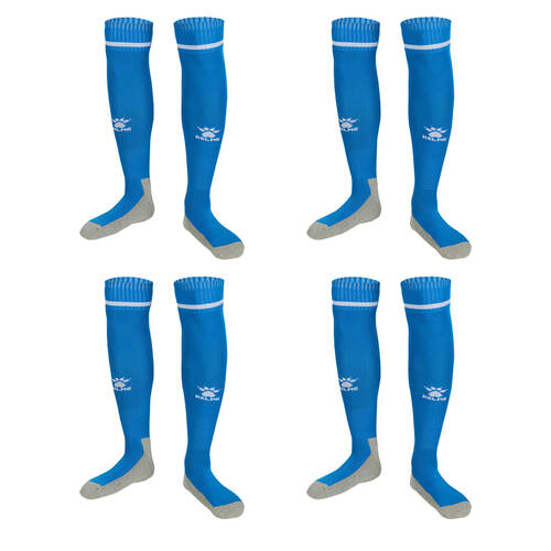 4PK Kelme Sport Kids Full Length Football Soccer Socks Size US1-5 Sea Blue/White