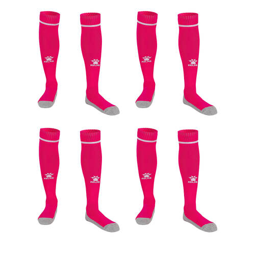 4PK Kelme Sport Kids Full Length Football Soccer Socks Size US1-5 Rose/White