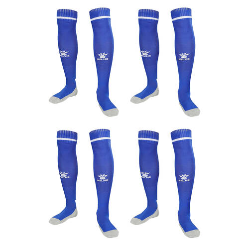 4PK Kelme Sport Full Length Football Soccer Socks Size US6-11 Royal Blue/White