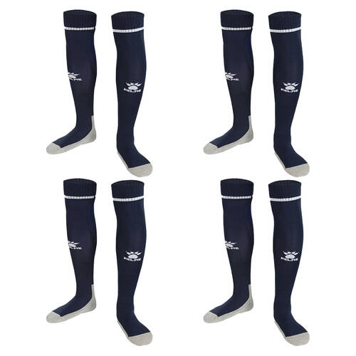 4PK Kelme Sport Full Length Football Soccer Socks Size US6-11 Dark Blue/White