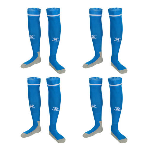 4PK Kelme Sport Full Length Football Soccer Socks Size US6-11 Sea Blue/White