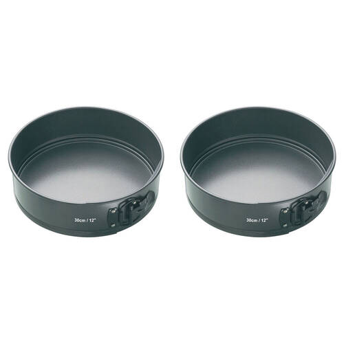 2x Mastercraft 30cm Springform Non-Stick Heavy Base Round Cake Pan - Black
