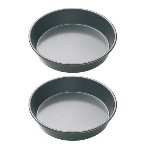 2x Mastercraft 23cm Heavy Base Non-Stick Round Deep Pie Cake Pan - Black