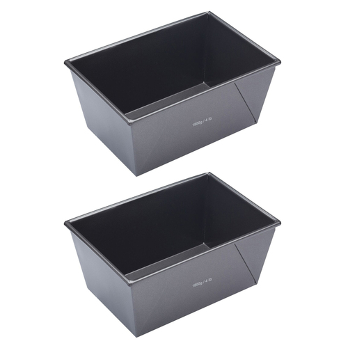 2x Mastercraft 24x16cm Heavy Base Non-Stick Box Sided Loaf/Bread Pan - Black
