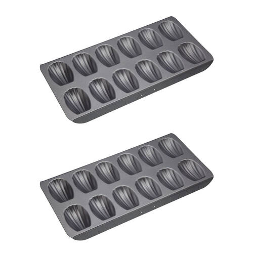 2x Mastercraft 40x20cm Heavy Base 12-Cup Non-Stick Madeleine Pan - Black