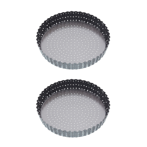 2x Mastercraft Crusty Bake 23cm Loose Base Round Flan Quiche Pan - Black